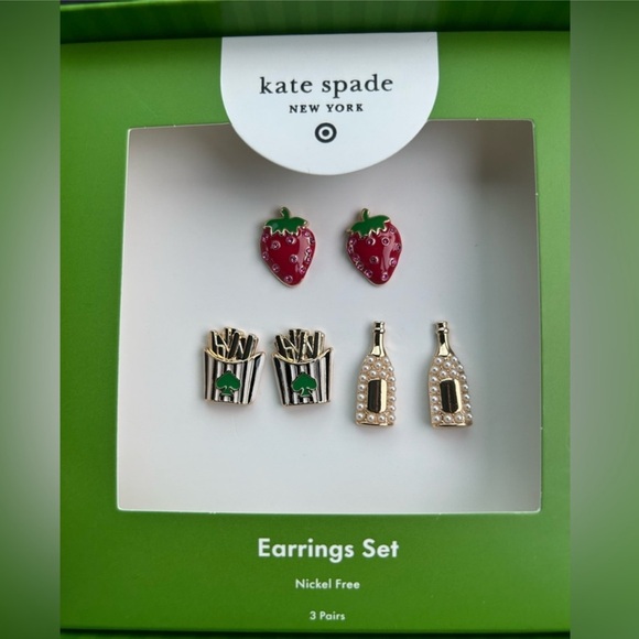 Kate Spade x Target Earrings Set - Strawberry, Fries and Bottles - Picture 1 of 4